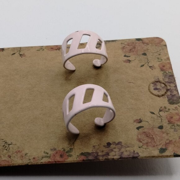 Pink Cut Out Hoop Hoop Earrings Pierced Posts Twee Y2K - Picture 4 of 7